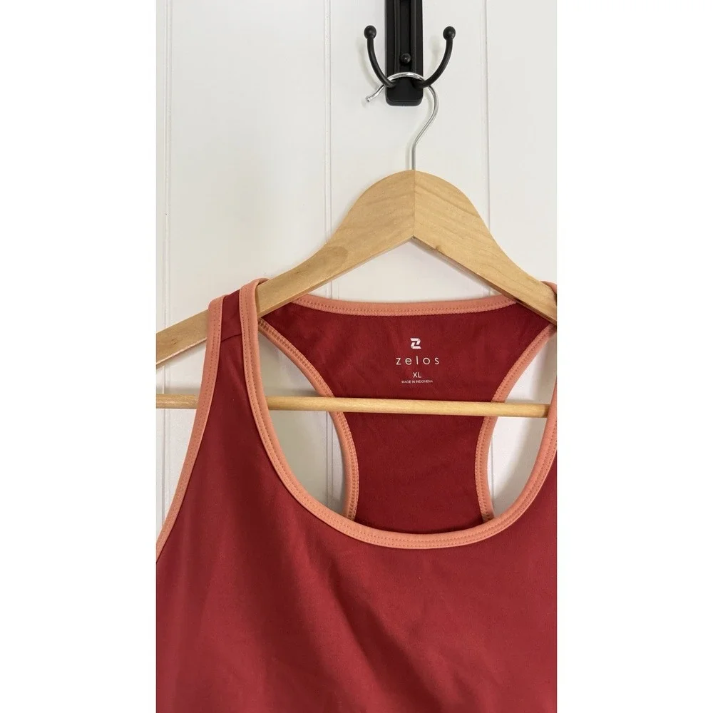 Zelos Red & Peach Racerback Longline Sports Bra‎ XL Athletic Workout Top